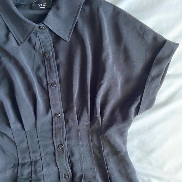 Ginnie Pintuck Button Down Shirt Dress - Black × 1 - Picture 4 of 11